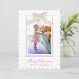 Pink & Grün Weihnachts-Schmetterlings-Schleifen-Fo Feiertagskarte