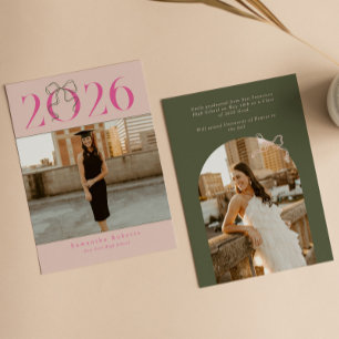 Pink Grüne 2026 Coquette-Schleife Foto-Abschluss Ankündigung