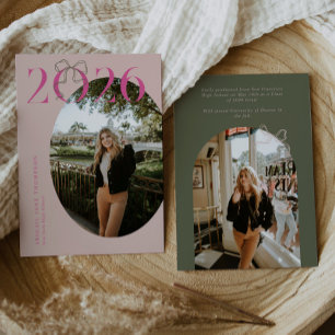 Pink Grüne 2026 Coquette-Schleife Foto-Abschluss Ankündigung