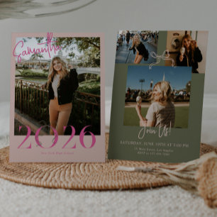 Pink Grüne 2026 Coquette-Schleife Foto-Abschlussfe Einladung