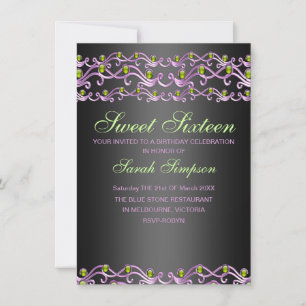 Pink/grüne Juwel-Wirbel-Sweet-16-Geburtstags-Einla Einladung