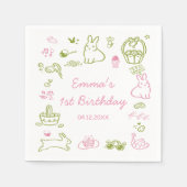 Pink-Grüne Ostern 1. Geburtstagsfeier Serviette (Vorderseite)