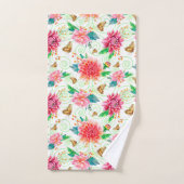 Pink-grüne Peonies und Schmetterlinge Badhandtuch Set (Handtuch)