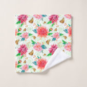 Pink-grüne Peonies und Schmetterlinge Badhandtuch Set (Waschlappen)