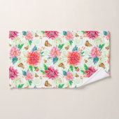Pink-grüne Peonies und Schmetterlinge Badhandtuch Set (Handtuch)