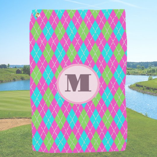 Pink-grüne Preppy-Raute-Dame Golfhandtuch