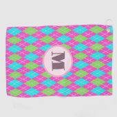 Pink-grüne Preppy-Raute-Dame Golfhandtuch (Horizontal)