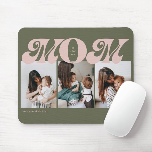 Pink Grüne Retro Fette Mama 3 Foto Collage Mousepad (Mit Mouse)
