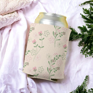 Pink-grünes Retro-Y2K-70er-Jahre-Blumenmuster Dosenkühler