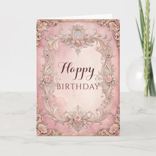Pink Grunge Antik Geburtstag Karte (Vorderseite)