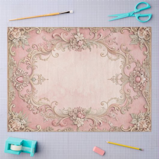 Pink Grunge Antique Frame Decoupage Seidenpapier (Basteln)