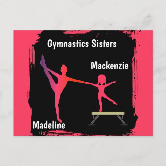 Pink Grunge Gymnastics Sisters Name Art Postcard Postkarte (Vorderseite)