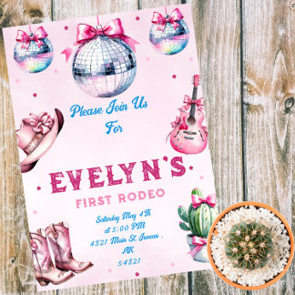 Pink Guitar Cowboy Party Cactus Birthday Einladung