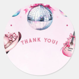 Pink Guitar Cowboy Party Cactus Birthday Runder Aufkleber