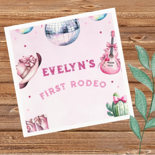 Pink Guitar Cowboy Party Cactus Birthday Serviette