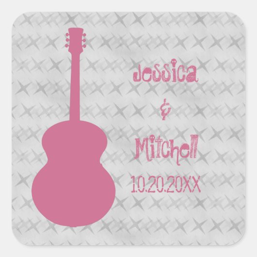 Pink Guitar Grunge Wedding Stickers (Vorderseite)