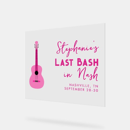 Pink Guitar Last Bash in Nash Bachelorette Acrylschild (Winkel)