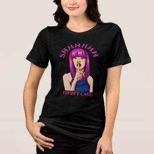Pink-haarige Popart-Mädchen kümmern sich nicht Tri-Blend Shirt