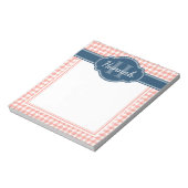 Pink-Hahnentrittmuster-Muster Blaues Monogramm Notizblock (Rotiert)