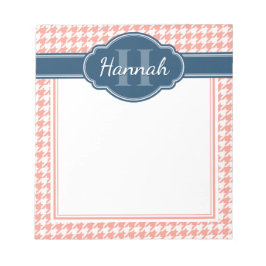 Pink-Hahnentrittmuster-Muster Blaues Monogramm Notizblock