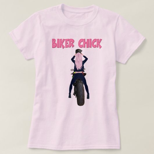 Pink Hair Biker Chick Motorrad T - Shirt (Design vorne)