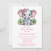 Pink Hair Bow Niedlich Elephant Baby Dusche Einladung (Vorderseite)