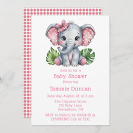 Pink Hair Bow Niedlich Elephant Baby Dusche Einladung