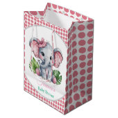 Pink Hair Bow Niedlich Elephant Baby Dusche Mittlere Geschenktüte (Vorderseite Schrägansicht)