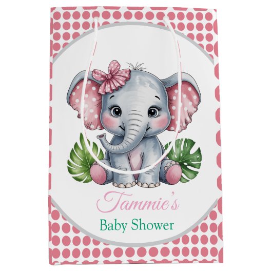 Pink Hair Bow Niedlich Elephant Baby Dusche Mittlere Geschenktüte (Vorderseite)
