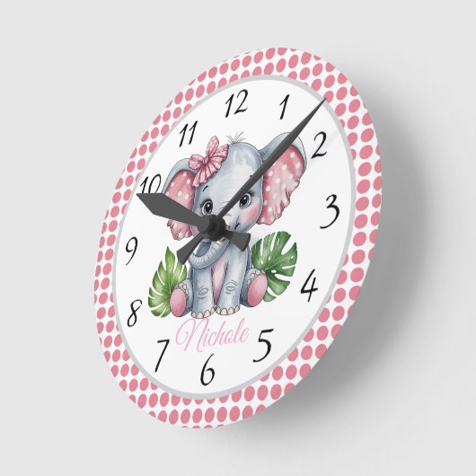 Pink Hair Bow Niedlich Elephant Baby Showgeschenk Runde Wanduhr (Winkel)