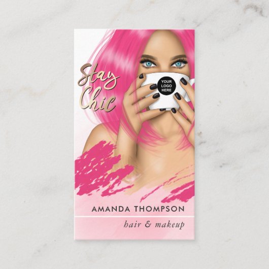 Pink Hair Coffee Woman Visitenkarte (Vorderseite)