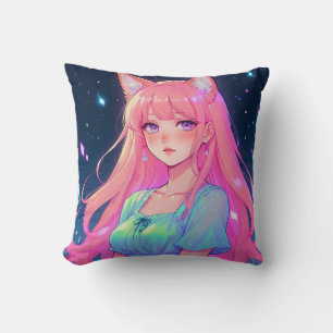 Pink Hair Fox Ear Anime Girl Kissen