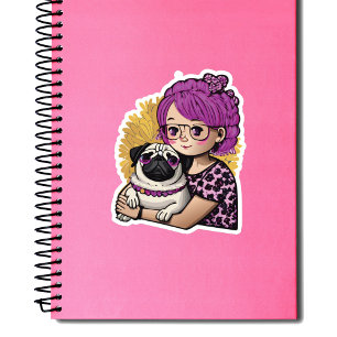 Pink Hair Girl umarmt einen Mops Aufkleber