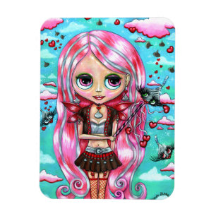 Pink Hair Hearts und Kisses Fairy Big Eyes Magnet