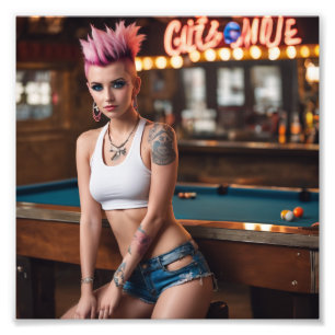 Pink Hair Tattoo Punk Pool Bar Girl Fotodruck