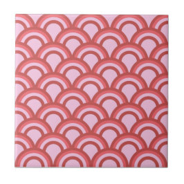 Pink Half Circle Japanische Wellengeometrie Muster Fliese