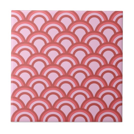 Pink Half Circle Japanische Wellengeometrie Muster Fliese (Vorderseite)