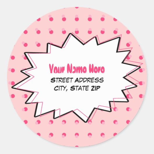 Pink Halftone Pop Art Address Label Runder Aufkleber (Vorderseite)