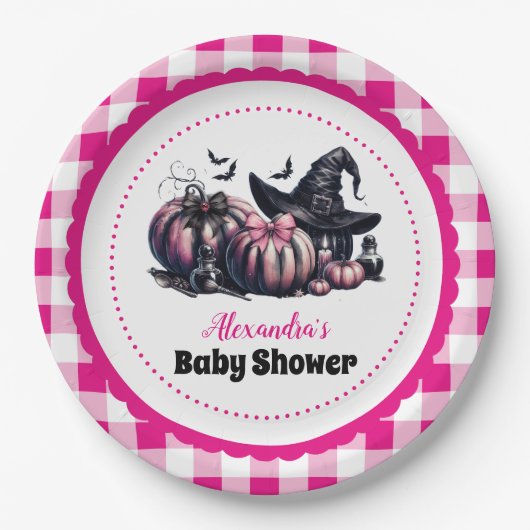 Pink Halloween Baby Dusche Pappteller (Vorderseite)