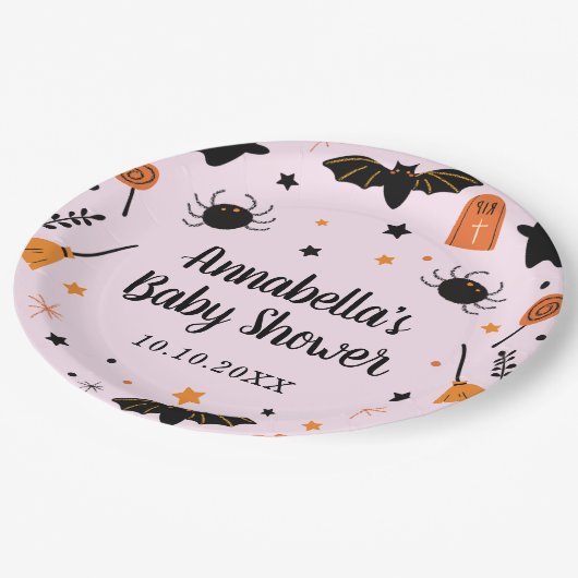 Pink Halloween Baby Dusche Pappteller (Schrägansicht)