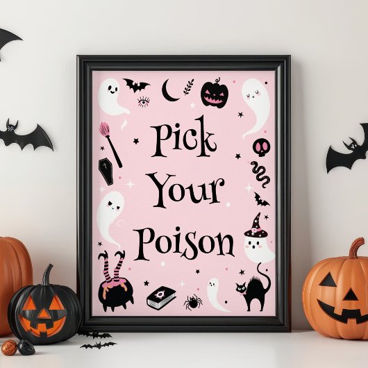 Pink Halloween Baby Dusche Pick Your Poison Poster