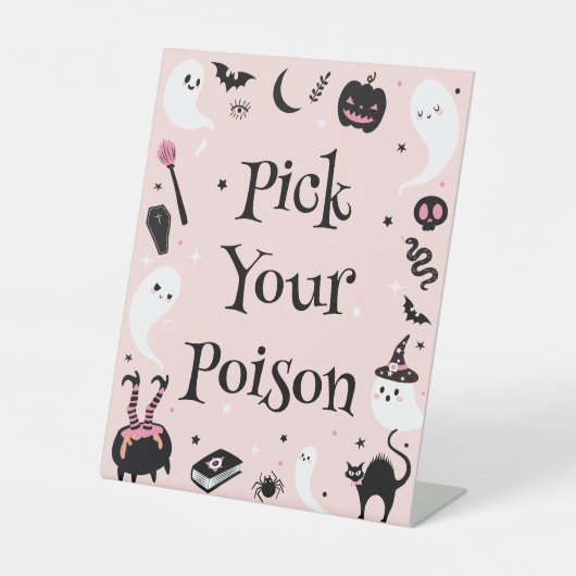 Pink Halloween Baby Dusche Pick Your Poison Sockelschild (Vorderseite)