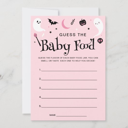 Pink Halloween Baby Showbabys Baby Food Game Card Einladung (Vorderseite)