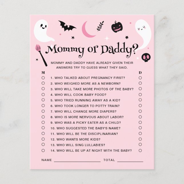Pink Halloween Baby Shower Mommy oder Daddy Game (Vorderseite)