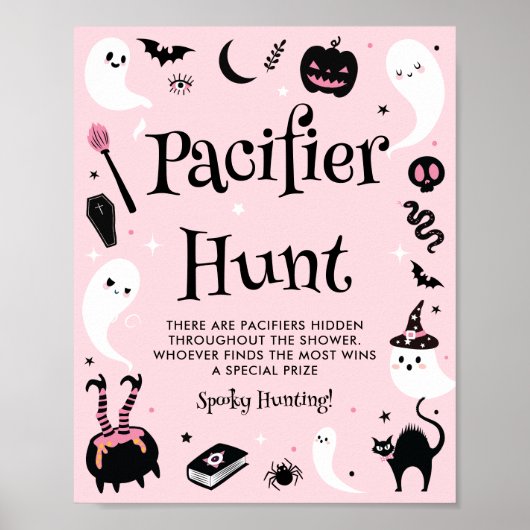 Pink Halloween Baby Shower Pacifier Hunt Game Poster (Vorne)
