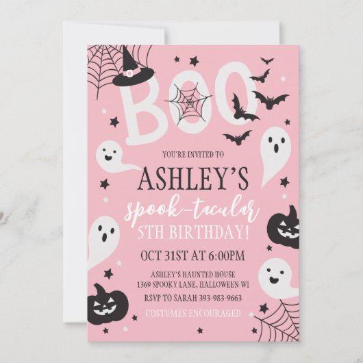 Pink Halloween Birthday Invitation Einladung (Vorderseite)