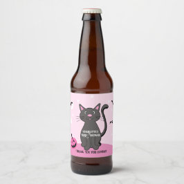Pink Halloween Black Cat Girl Babydusche Bierflaschenetikett
