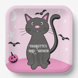 Pink Halloween Black Cat Girl Babydusche Pappteller