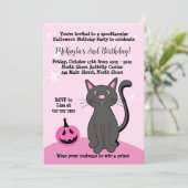 Pink Halloween Black Cat Pumpkin Becken Soft Pink Einladung (Stehend Vorderseite)