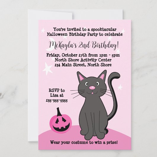 Pink Halloween Black Cat Pumpkin Becken Soft Pink Einladung